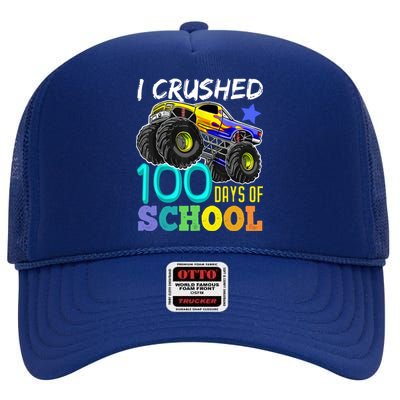 I Crushed 100 Days Of School Monster Truck 100th Day Gift High Crown Mesh Back Trucker Hat