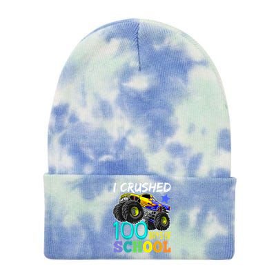 I Crushed 100 Days Of School Monster Truck 100th Day Gift Tie Dye 12in Knit Beanie