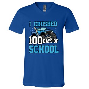 I Crushed 100 Days Of School Monster Truck Gift V-Neck T-Shirt