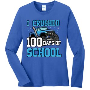 I Crushed 100 Days Of School Monster Truck Gift Ladies Long Sleeve Shirt