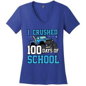 I Crushed 100 Days Of School Monster Truck Gift Women's V-Neck T-Shirt