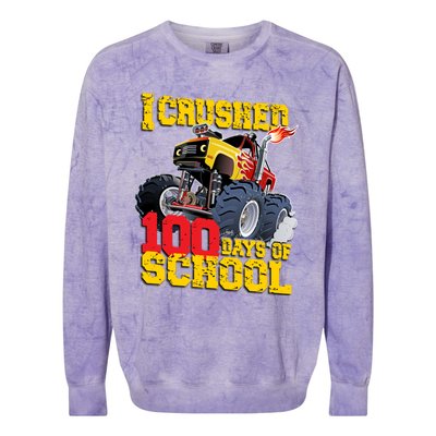 I Crushed 100 Days Of School Monster Truck Video Game Gift Colorblast Crewneck Sweatshirt