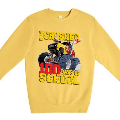 I Crushed 100 Days Of School Monster Truck Video Game Gift Premium Crewneck Sweatshirt