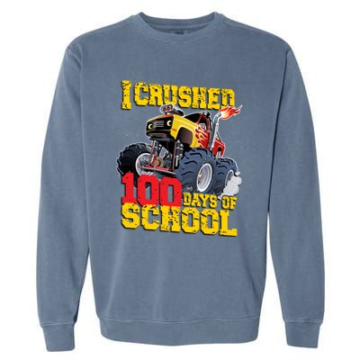 I Crushed 100 Days Of School Monster Truck Video Game Gift Garment-Dyed Sweatshirt