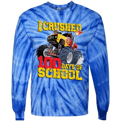 I Crushed 100 Days Of School Monster Truck Video Game Gift Tie-Dye Long Sleeve Shirt