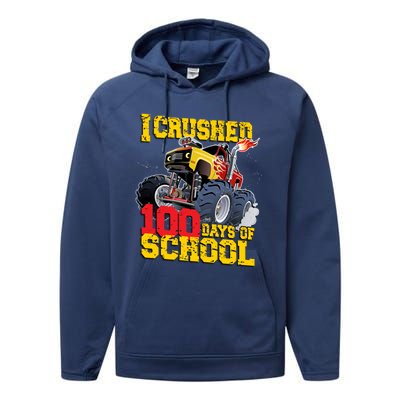 I Crushed 100 Days Of School Monster Truck Video Game Gift Performance Fleece Hoodie