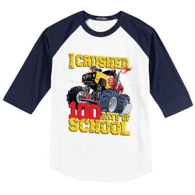 I Crushed 100 Days Of School Monster Truck Video Game Gift Baseball Sleeve Shirt