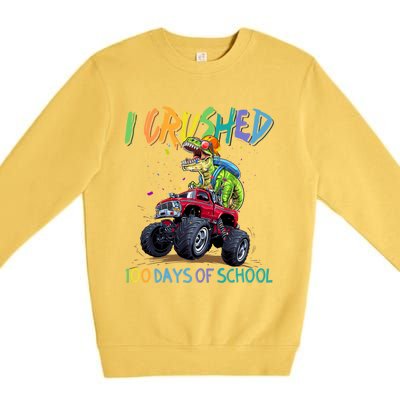 I Crushed 100 Days Of School Monster Truck Dinosaur Rex Dino Cool Gift Premium Crewneck Sweatshirt