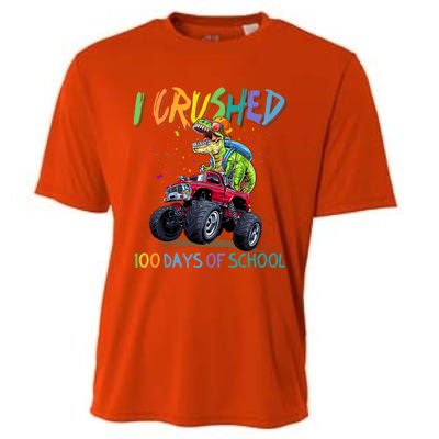 I Crushed 100 Days Of School Monster Truck Dinosaur Rex Dino Cool Gift Cooling Performance Crew T-Shirt