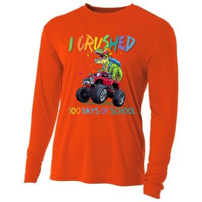 I Crushed 100 Days Of School Monster Truck Dinosaur Rex Dino Cool Gift Cooling Performance Long Sleeve Crew