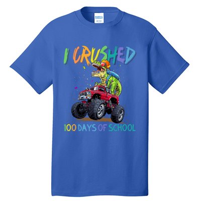 I Crushed 100 Days Of School Monster Truck Dinosaur Rex Dino Cool Gift Tall T-Shirt