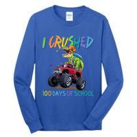 I Crushed 100 Days Of School Monster Truck Dinosaur Rex Dino Cool Gift Tall Long Sleeve T-Shirt