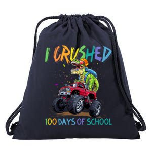 I Crushed 100 Days Of School Monster Truck Dinosaur Rex Dino Cool Gift Drawstring Bag