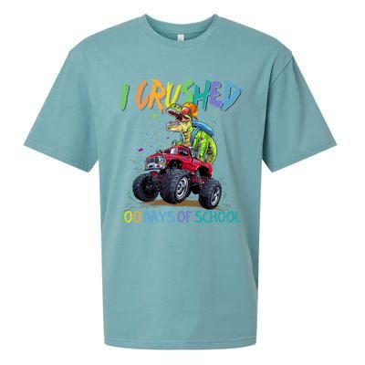 I Crushed 100 Days Of School Monster Truck Dinosaur Rex Dino Cool Gift Sueded Cloud Jersey T-Shirt