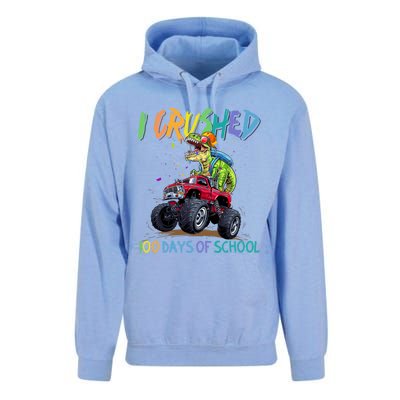 I Crushed 100 Days Of School Monster Truck Dinosaur Rex Dino Cool Gift Unisex Surf Hoodie