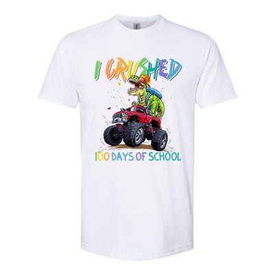 I Crushed 100 Days Of School Monster Truck Dinosaur Rex Dino Cool Gift Softstyle CVC T-Shirt