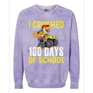 I Crushed 100 Days Of School Monster Truck T Rex Dinosaur Cool Gift Colorblast Crewneck Sweatshirt