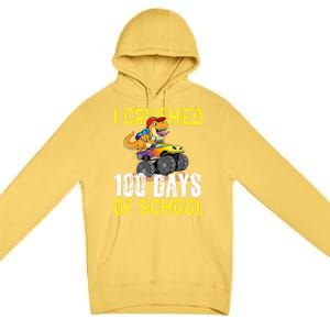 I Crushed 100 Days Of School Monster Truck T Rex Dinosaur Cool Gift Premium Pullover Hoodie