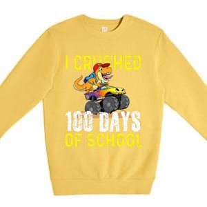 I Crushed 100 Days Of School Monster Truck T Rex Dinosaur Cool Gift Premium Crewneck Sweatshirt