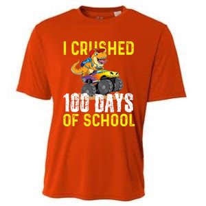 I Crushed 100 Days Of School Monster Truck T Rex Dinosaur Cool Gift Cooling Performance Crew T-Shirt