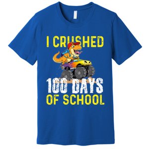 I Crushed 100 Days Of School Monster Truck T Rex Dinosaur Cool Gift Premium T-Shirt