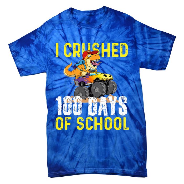 I Crushed 100 Days Of School Monster Truck T Rex Dinosaur Cool Gift Tie-Dye T-Shirt