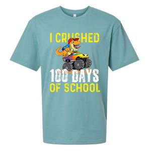 I Crushed 100 Days Of School Monster Truck T Rex Dinosaur Cool Gift Sueded Cloud Jersey T-Shirt