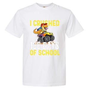 I Crushed 100 Days Of School Monster Truck T Rex Dinosaur Cool Gift Garment-Dyed Heavyweight T-Shirt