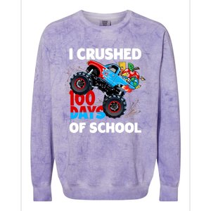 I Crushed 100 Days Of School Monster Truck Teacher Gift Colorblast Crewneck Sweatshirt