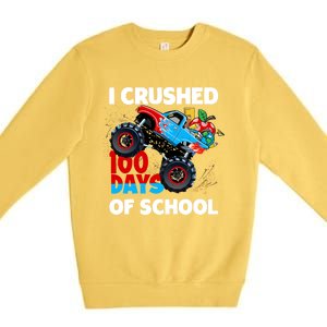 I Crushed 100 Days Of School Monster Truck Teacher Gift Premium Crewneck Sweatshirt