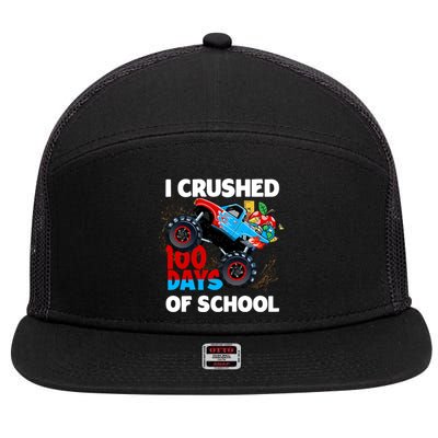 I Crushed 100 Days Of School Monster Truck Teacher Gift 7 Panel Mesh Trucker Snapback Hat