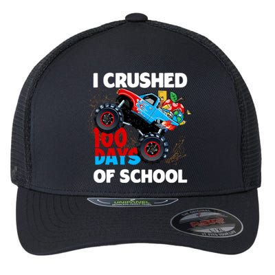 I Crushed 100 Days Of School Monster Truck Teacher Gift Flexfit Unipanel Trucker Cap