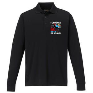 I Crushed 100 Days Of School Monster Truck Teacher Gift Performance Long Sleeve Polo