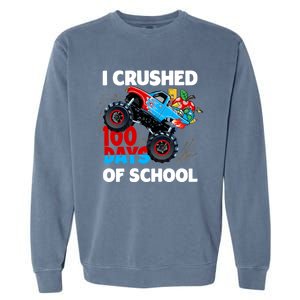 I Crushed 100 Days Of School Monster Truck Teacher Gift Garment-Dyed Sweatshirt