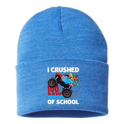 I Crushed 100 Days Of School Monster Truck Teacher Gift Sustainable Knit Beanie