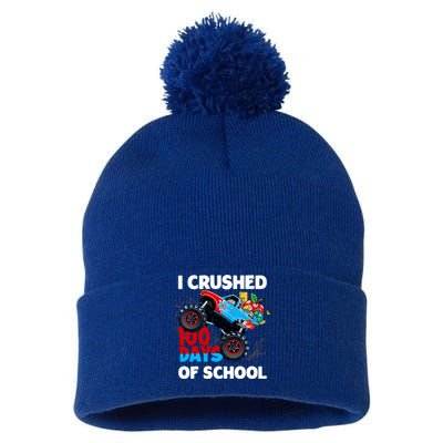 I Crushed 100 Days Of School Monster Truck Teacher Gift Pom Pom 12in Knit Beanie