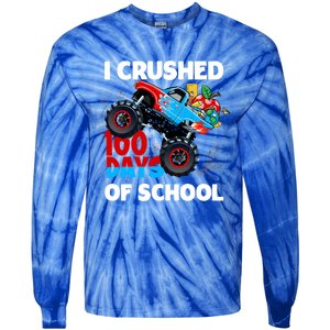 I Crushed 100 Days Of School Monster Truck Teacher Gift Tie-Dye Long Sleeve Shirt