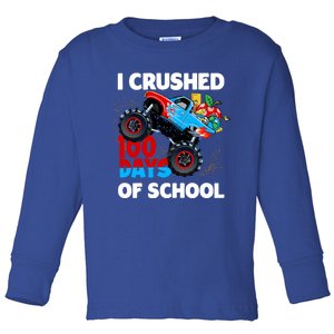 I Crushed 100 Days Of School Monster Truck Teacher Gift Toddler Long Sleeve Shirt