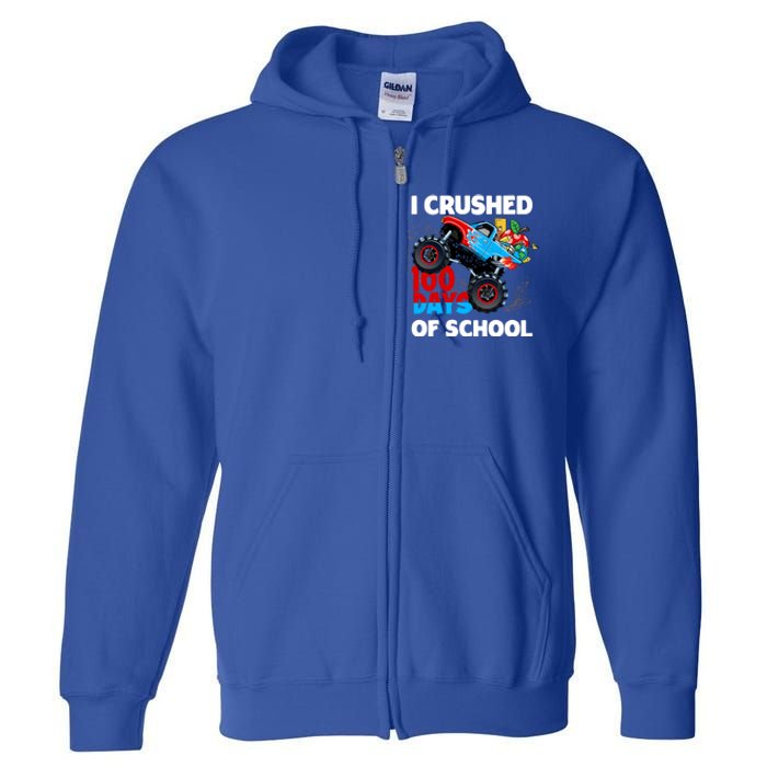 I Crushed 100 Days Of School Monster Truck Teacher Gift Full Zip Hoodie