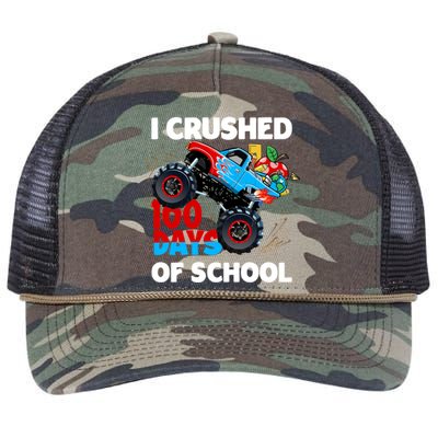 I Crushed 100 Days Of School Monster Truck Teacher Gift Retro Rope Trucker Hat Cap