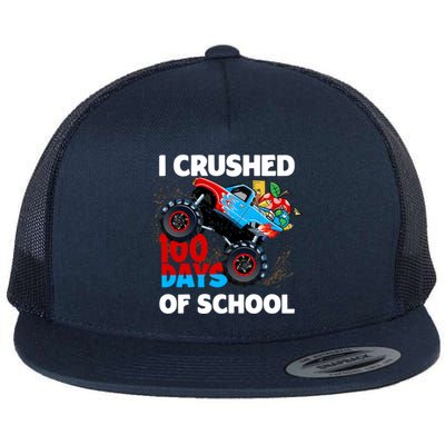 I Crushed 100 Days Of School Monster Truck Teacher Gift Flat Bill Trucker Hat