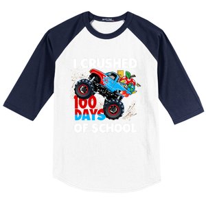 I Crushed 100 Days Of School Monster Truck Teacher Gift Baseball Sleeve Shirt