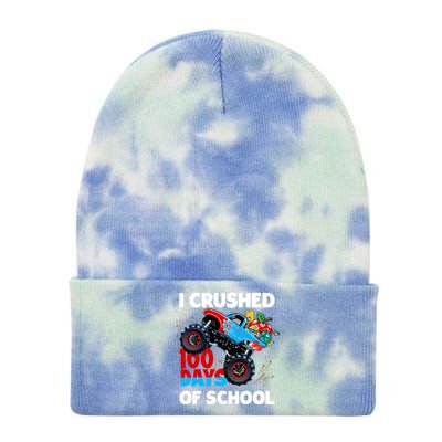 I Crushed 100 Days Of School Monster Truck Teacher Gift Tie Dye 12in Knit Beanie