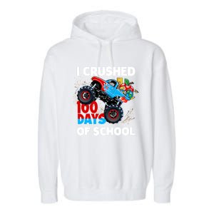 I Crushed 100 Days Of School Monster Truck Teacher Gift Garment-Dyed Fleece Hoodie