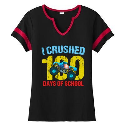 I Crushed 100 Days Of School Monster Truck Teacher Gift Ladies Halftime Notch Neck Tee