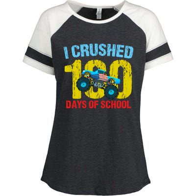 I Crushed 100 Days Of School Monster Truck Teacher Gift Enza Ladies Jersey Colorblock Tee