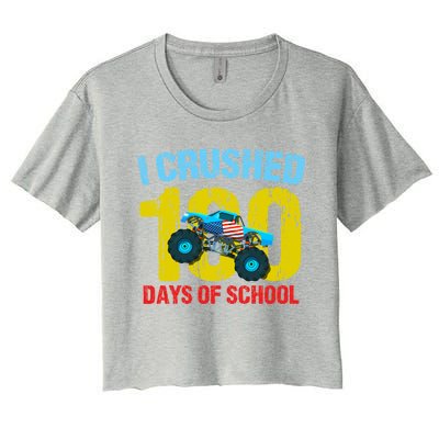 I Crushed 100 Days Of School Monster Truck Teacher Gift Women's Crop Top Tee