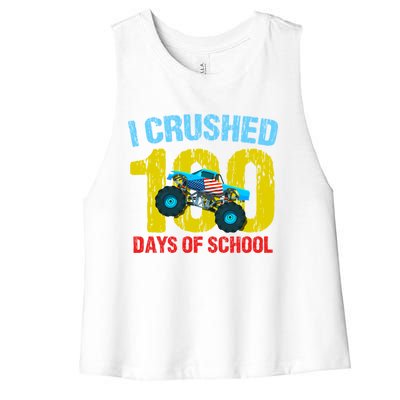 I Crushed 100 Days Of School Monster Truck Teacher Gift Women's Racerback Cropped Tank