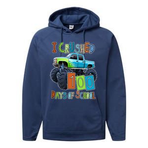 I Crushed 100 Days Of School Monster Truck Teachers Students Gift Performance Fleece Hoodie