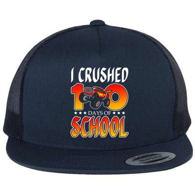 I Crushed 100 Days Of School Racing Truck Racer Schooler Gift Flat Bill Trucker Hat